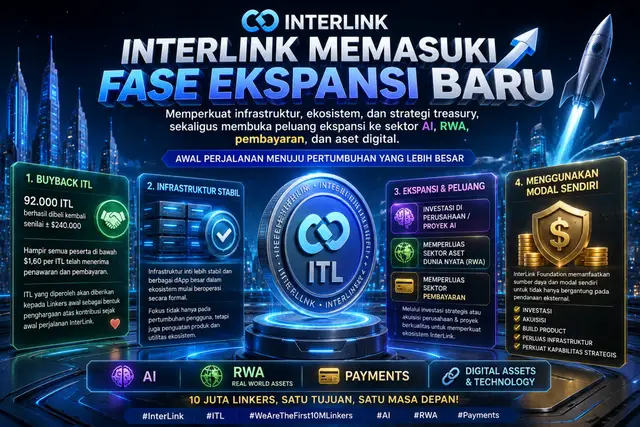 🚀 InterLink Memasuki Fase Ekspansi Baru InterLink memperkuat infrastruktur, ekosistem, dan strategi treasury, sekaligus membuka peluang ekspansi ke sektor AI, RWA, pembayaran, dan aset digital. Ini menjadi awal perjalanan menuju pertumbuhan yang lebih besar. #InterLink #ITL #WeAreTheFirst10MLinkers #AI #RWA 