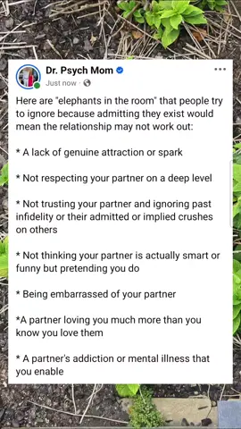 The “elephant in the room” idea means there is a hidden, secret aspect of your relationship that you are ashamed to confront too directly, even in your own mind.   Often, it means there is a lack of true connection, but you are too scared to admit this because it would mean considering ending the relationship.