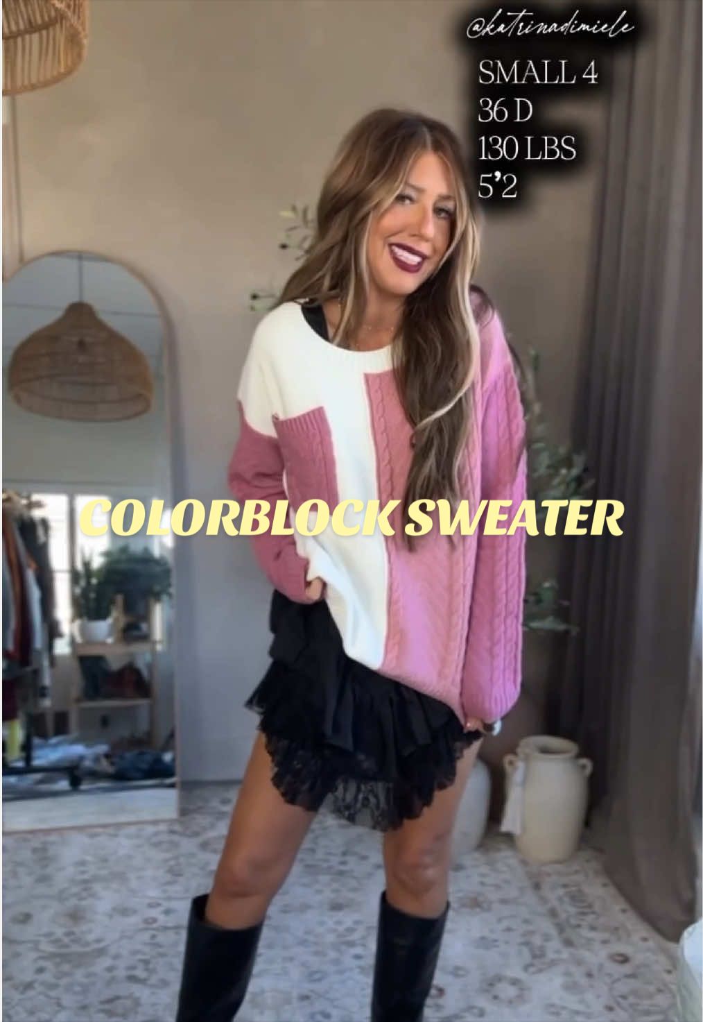 Patchwork knits are having their moment. 🎀 The mixed textures make this sweater feel so much more fun than your basic knit. #PatchworkSweater #CableKnit #SweaterStyle #FallFashion #BoutiqueFashion 