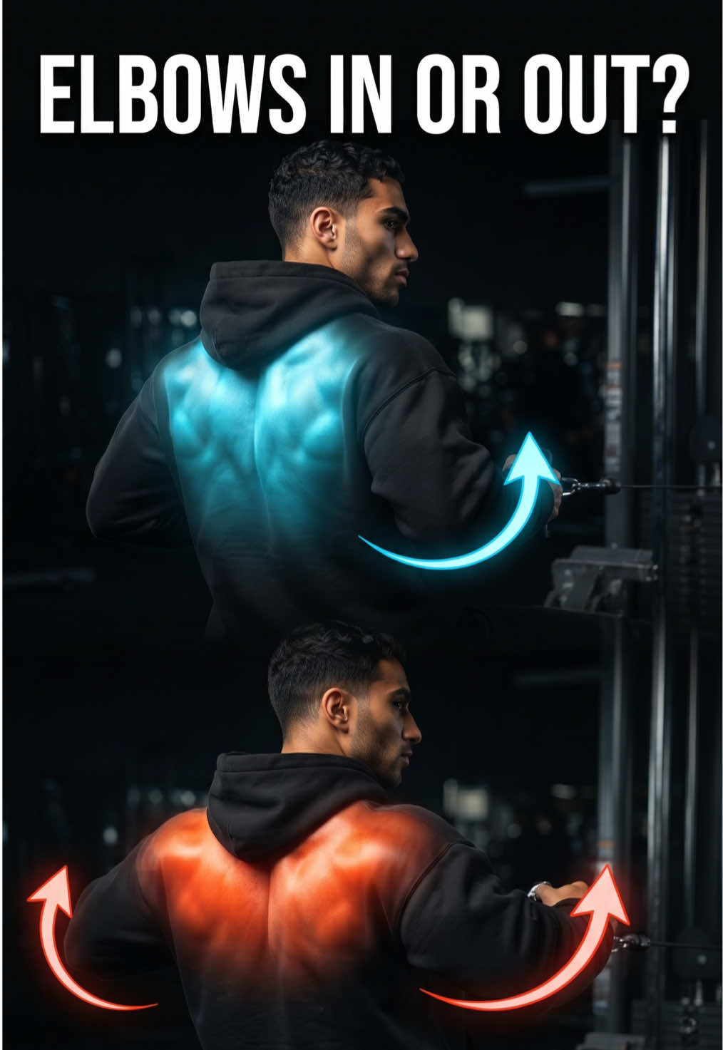 Elbows close place more emphasis on your lats. Elbows out shift the focus toward your upper back and rear delts. Choose what you want to train before choosing the handle. . . . #BlackHoodieLifter  #gyminfluencer  #fitnesspark 