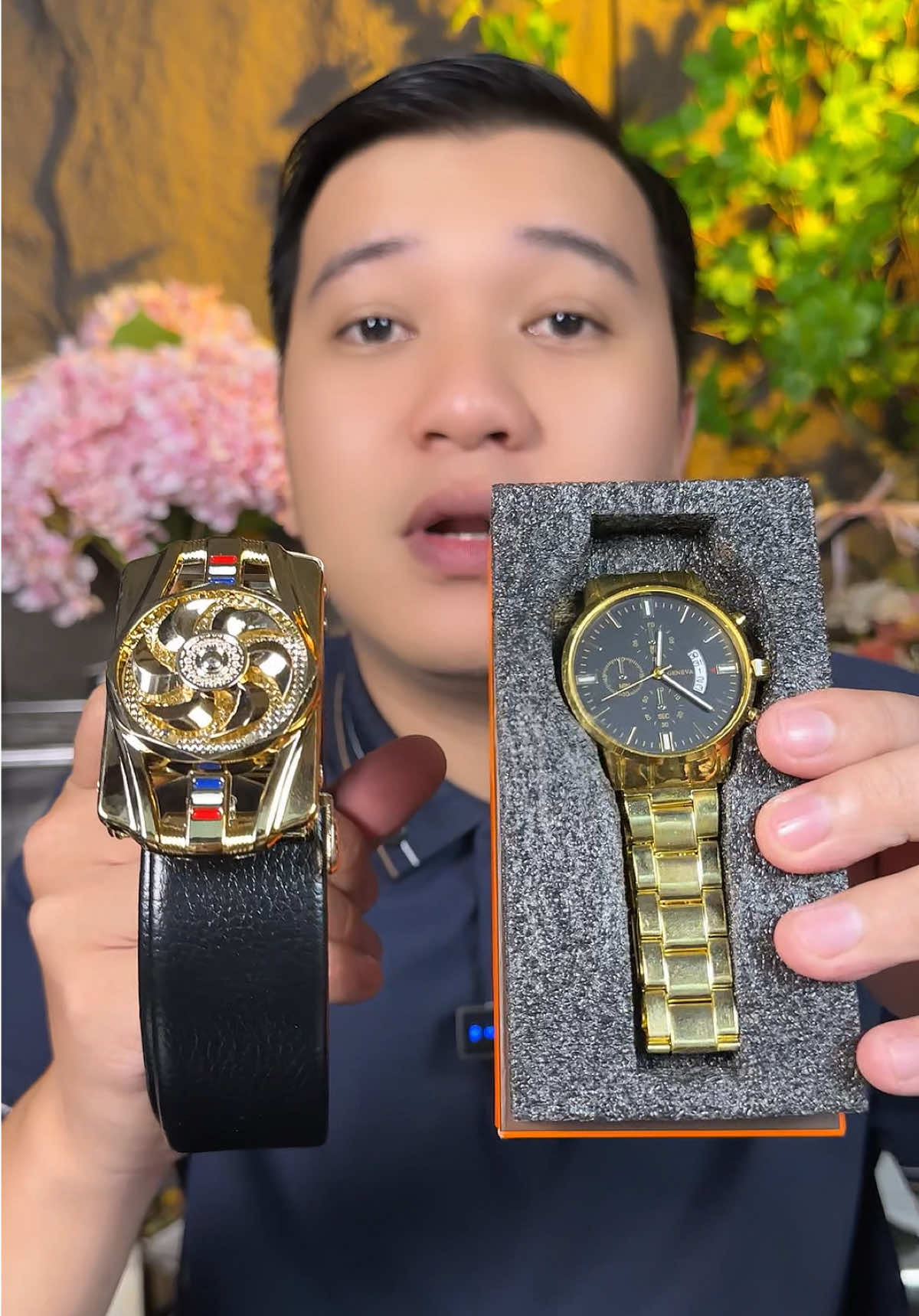 [ Loại Đẹp ] Thắt lưng nam đính đá khóa tự động và đồng hồ