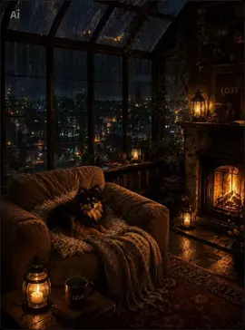 Cozy night with Teddy 🌧️🔥🐾 #fireplace #rainyday #lofi #cozy #cozyvibes 