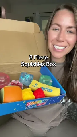 A whole box of squishies and they’re all different 😍 Different sizes, textures + types of squish AND all 8 come individually wrapped! My kids’ commentary says it all 😂  #squishytoy #squishybox #kidsgiftideas #sensorytoys #slowrisesquishy 