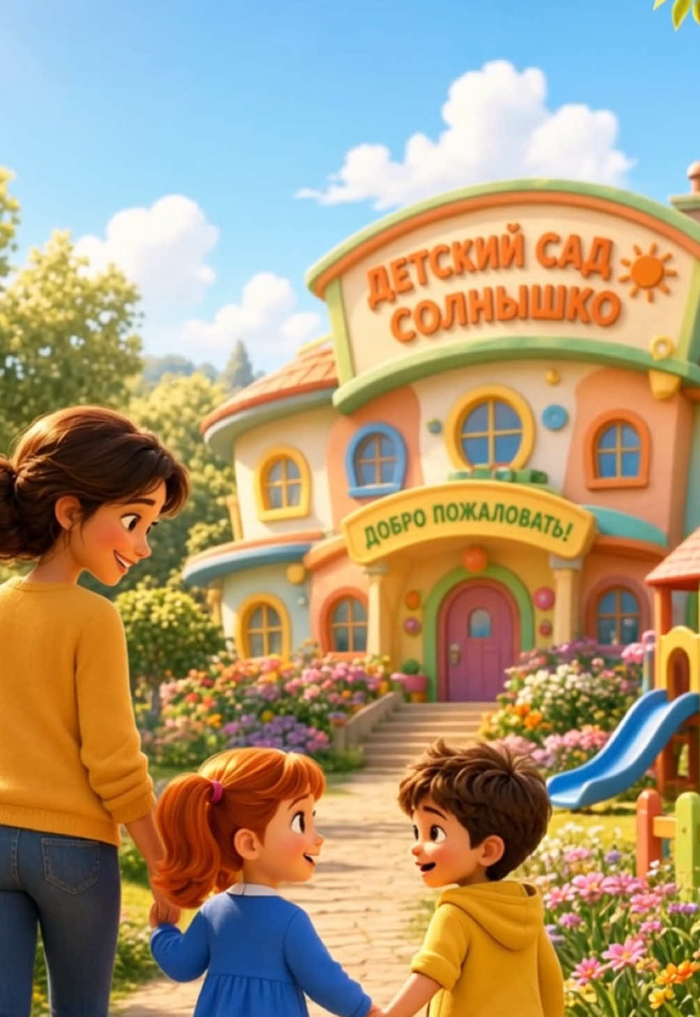 Детский садик - это место, где с самого утра дарят заботу и учат новому 🏠✨ Малыши, как вам в садике? Нравится?  #малыши #мультикидлядетей #детскийсад #песенки #стихи 