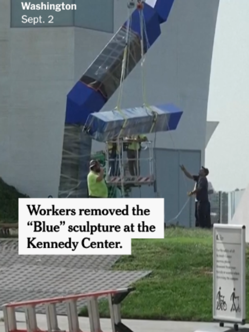 The Kennedy Center removed a sculpture called “Blue,” by Joel Shapiro, from its grounds on Wednesday. The work was targeted for removal after President Trump took over the center, documents obtained by The New York Times show. #trump #kennedycenter