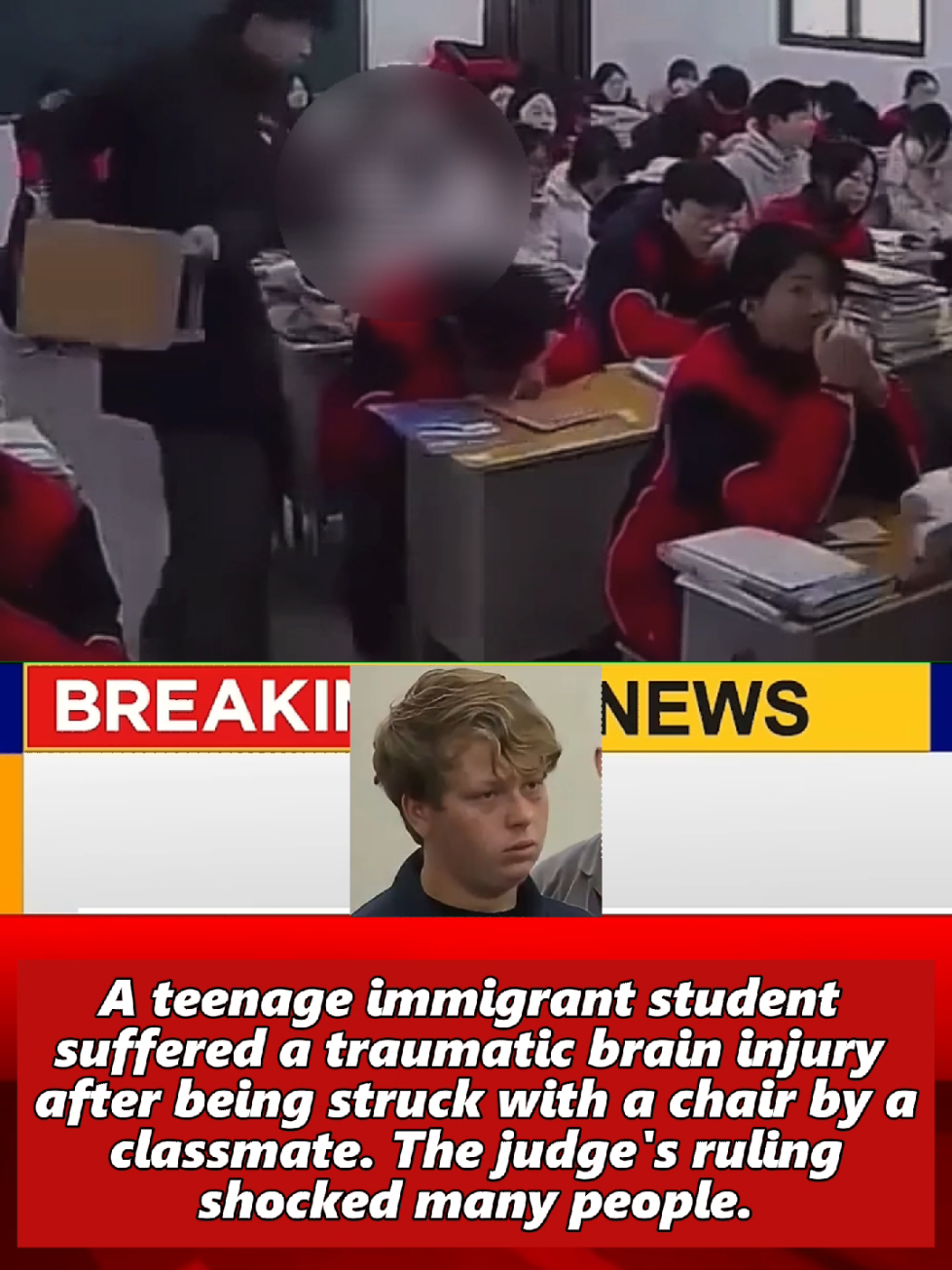 a teenage immigrant student suffered a traumatic brain injury after being struck with a chair by a classmate. The judge's ruling shocked many people #crime #news #breakingnews #courtroom 
