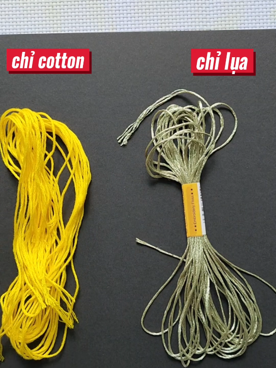 So sánh chỉ thêu: chỉ cotton & chỉ lụa #crossstitch #embroidery #embroiderythread #tranhtheuchuthap #thanh+