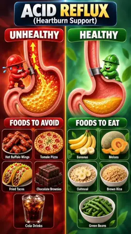 Stop Heartburn Naturally! Foods That Fight vs Fuel Acid Reflux 😰➡️😌 Discover the powerful connection between your diet and acid reflux! This guide reveals which trigger foods like spicy wings, pizza, and soda cause painful heartburn by relaxing your esophageal sphincter and increasing stomach acid. Learn how soothing foods like bananas, melons, oatmeal, and green beans can naturally calm digestion, reduce inflammation, and strengthen your digestive health. Making these simple dietary swaps can help you manage GERD symptoms, prevent acid reflux attacks, and enjoy meals without discomfort. Your stomach will thank you! 💚 #AcidReflux #HeartburnRelief #GERDDiet #DigestiveHealth #FoodsThatHeal 1. Acid reflux foods 2. Heartburn diet 3. GERD nutrition 4. Foods to avoid heartburn 5. Digestive health tips