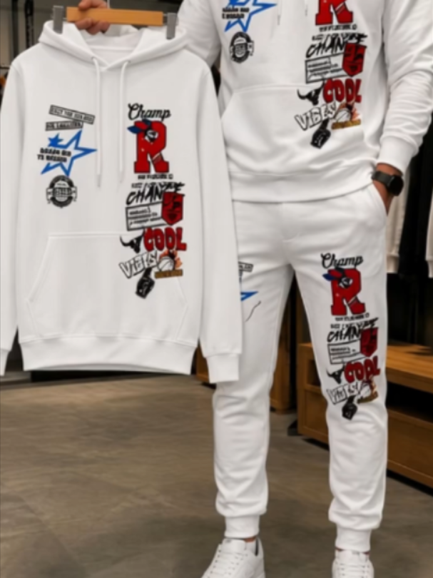 Conjunto Moletom Calça + Blusa Champ R Estampado Moda #1000millonviews #tiktokshop #lookmasculino #camiseta