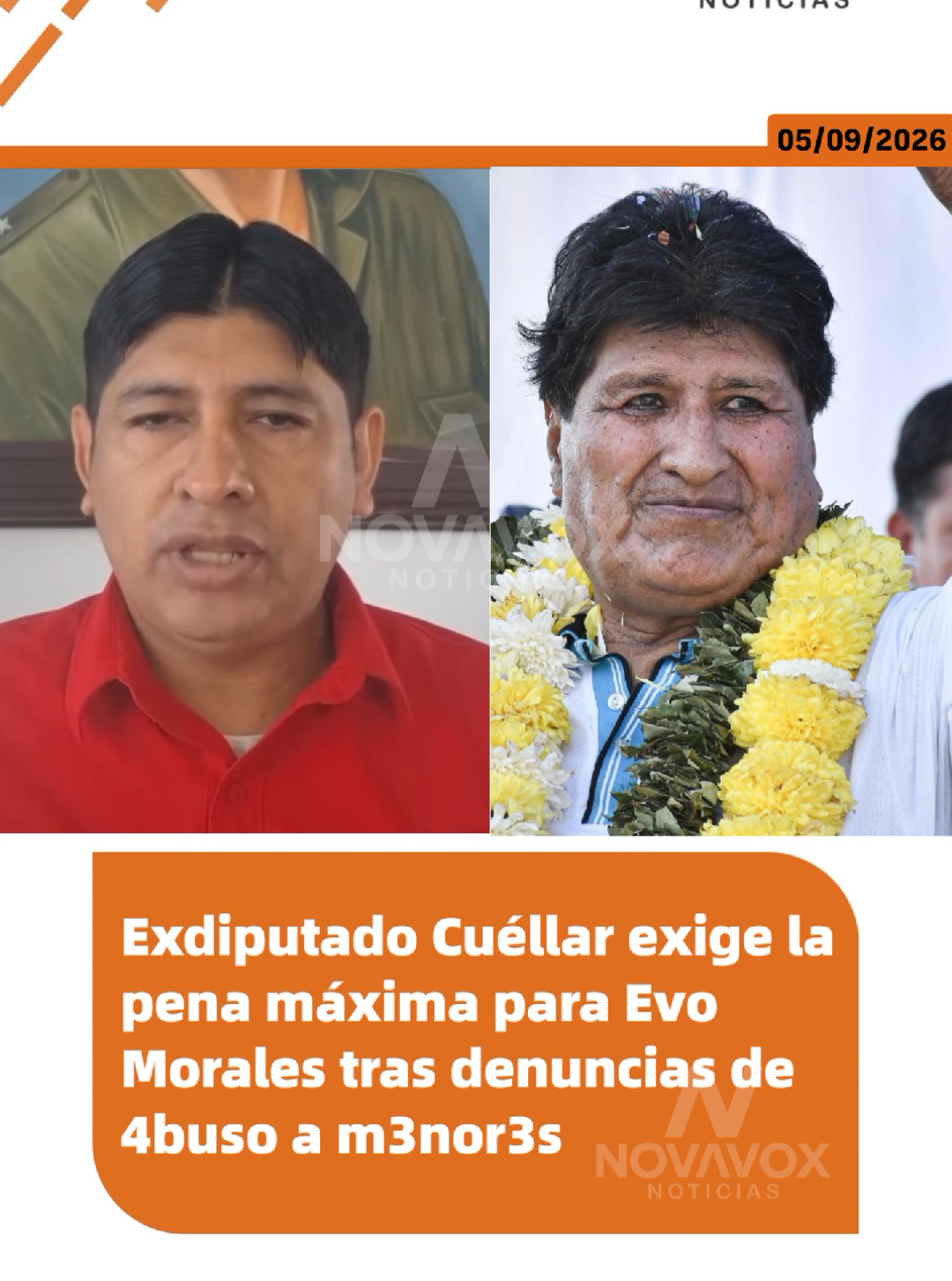 🟠 El exdiputado #RolandoCuéllar pidió aplicar la máxima sanción legal contra el expresidente #EvoMorales, en el marco de las investigaciones y denuncias por presunto abuso contra menores. El exlegislador solicitó que las autoridades actúen con celeridad para esclarecer el caso y no quede en la impunidad. #novavoxnoticias #noticias #noticiasbolivia