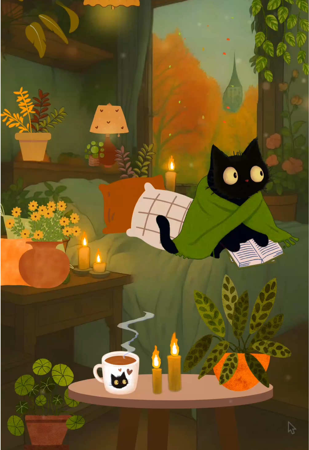fall is in the air 🍂 are you ready, like Midnight is?  #fallaesthetic #CozyAesthetic #CatLover #catsoftiktok #midnighttheloficat @Ellie Art Studio 