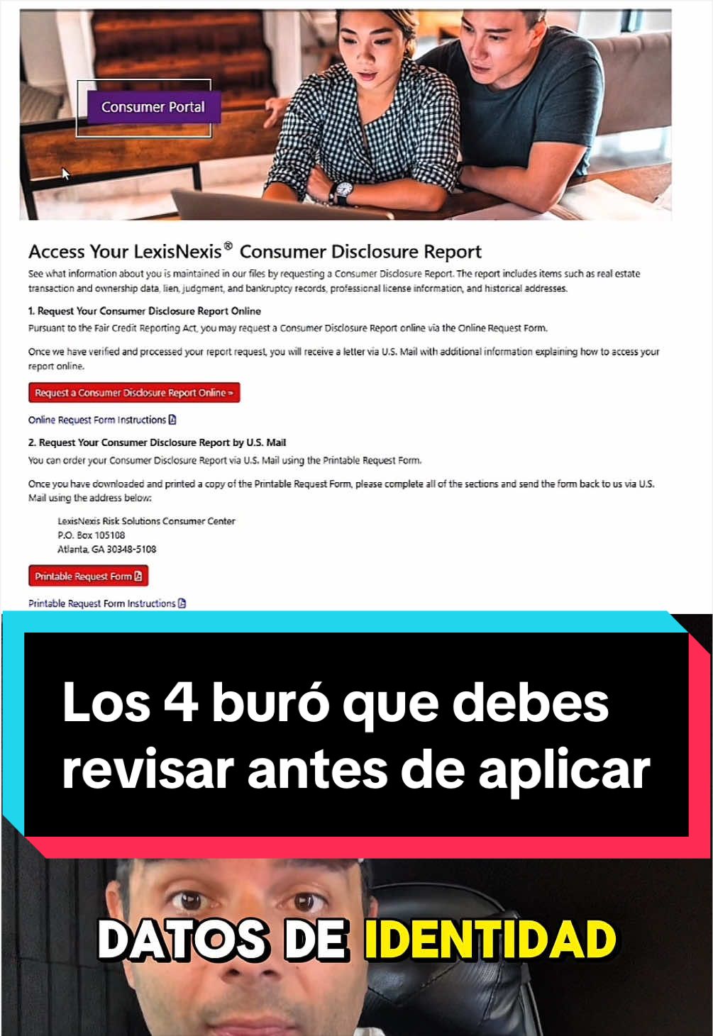 Tu puntaje de credito no es todo tu perfil. Hay 4 buro que un banco también puede revisar. 👇 #creditousa #latinosenusa #arreglatucredito #reparaciondecredito #lexisnexis 