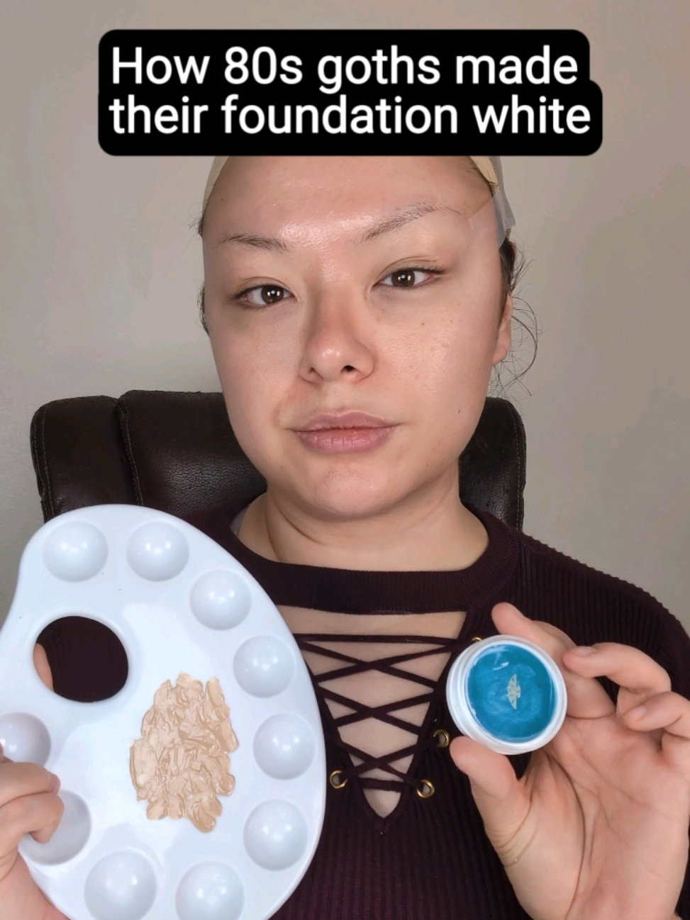 Make your foundation white!  This is an oooold goth makeup hack from the 80s.  I remember hearing about this trick from elder goths when I was a teen.  Totally forgot about it until I read that Reddit post!   Part of my white foundation series!  My official white foundation guide is coming in 2027 😁