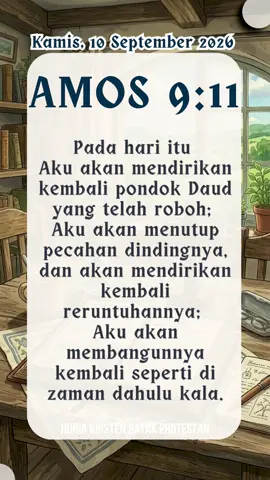 Kamis, 10 September 2026 Merasa hidupmu lagi “roboh” dan berantakan karena kesalahan masa lalu? Tuhan bukan mau ngebuang kamu, tapi Dia Allah yang suka memulihkan dan ngebangun ulang hidupmu jadi jauh lebih kuat! #renungan #healingvibes #pemulihan #kesempatankedua #semangatbaru 