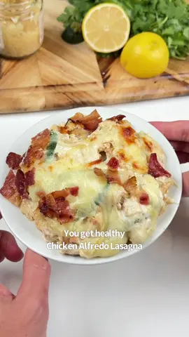 Say “YUM” if you would eat this Healthy Chicken Alfredo Zucchini Lasagna 🤤🔥🙌 What you need: 2 cups fully cooked chicken 1 cup shredded mozzarella  3/4 cup Alfredo sauce 8 thin zucchini slices  2 slices bacon, cooked How to make it: 1. Mix your chicken & Alfredo sauce.  2. Layer with the zucchini & mozzarella 2-3 times. 3. Top with your bacon & bake @ 375F for 30 mins. Broil for the last few mins & enjoy!