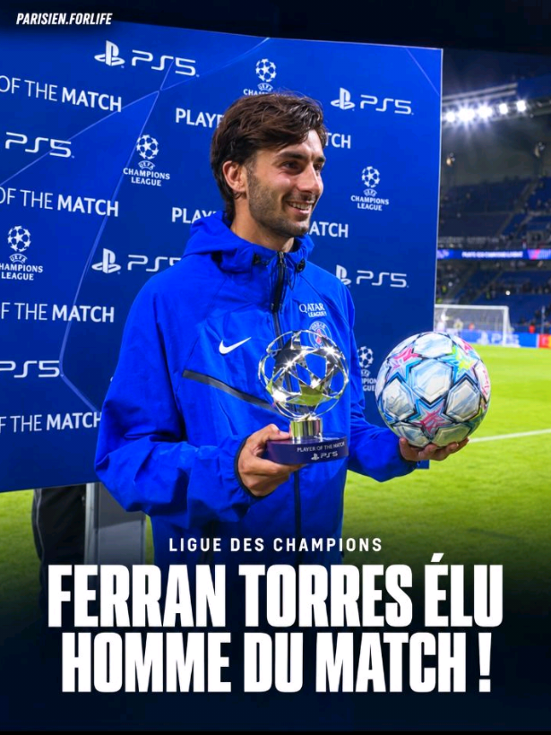 🏆 𝗙𝗘𝗥𝗥𝗔𝗡 𝗧𝗢𝗥𝗥𝗘𝗦, 𝗛𝗢𝗠𝗠𝗘 𝗗𝗨 𝗠𝗔𝗧𝗖𝗛 ! 🇪🇸 Auteur d’une prestation remarquée face au Slovan Bratislava, Ferran Torres a été élu homme du match en Ligue des champions. 🔥 Une belle récompense pour l’attaquant espagnol, qui continue de prendre de l’importance dans le collectif parisien. ❤️💙 🎨 PARISIEN.FORLIFE #PSG #FerranTorres #ParisSaintGermain #ChampionsLeague #UCL 