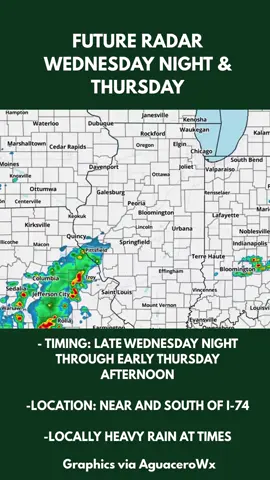 Rain is moving back into Central Illinois! 🌧️ Here’s a look at the radar loop from Wednesday night through Thursday morning. Showers will gradually taper off by Thursday afternoon, with the highest rain chances focused for areas south of I-74. Locally heavy rainfall is possible at times! ☔💧 #CentralIllinois #IllinoisWeather #WeatherUpdate #Rain 