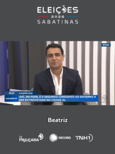 CONSIDERAÇÕES FINAIS DE JHC JHC é o segundo candidato a participar da série de entrevistas. A rodada foi aberta nessa terça-feira (8) pelo também candidato ao Governo de Alagoas, Renan Filho (MDB). A sabatina foca em temas de administração pública e permite que os candidatos detalhem suas prioridades e respondam a perguntas relevantes para os eleitores. A TV Pajuçara busca ampliar o debate eleitoral, proporcionando um espaço para que os cidadãos conheçam as propostas dos candidatos e possam comparar diferentes visões para o futuro de Alagoas. Veja a entrevista completa no youtube.com/TVPAJUCARA, acompanhe o #CidadeAL às 18h na sua #TVPajuçara #Record e saiba mais em TNH1.com.br