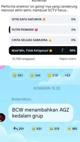 kemarin bcw skrg agz‼️ sinetron yg paling banyak fansnya ditamatin??😭🫵🏻liat aja lu #sctv  #bcw #agz #sinemart  #creatorsearchinsights 