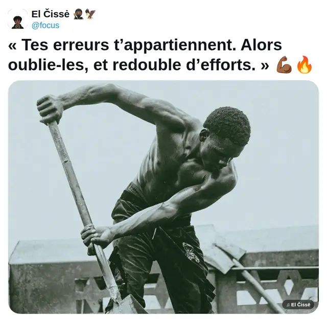 🔥 « Tes erreurs sont pour toi. Alors oublie tes excuses, retiens la leçon et multiplie encore tes efforts. » 🖤 Tu as échoué ? Apprends. Tu t’es trompé ? Corrige. Tu as perdu ? Reviens plus fort. Mais ne reste jamais au même endroit. 🥷🏾 Tes erreurs ne sont pas une condamnation. Elles sont le prix de ton apprentissage. 🔥 Ne pleure pas trop longtemps sur ce qui n’a pas marché. Analyse. Ajuste. Travaille. Recommence. Parce que personne ne viendra écrire ton histoire à ta place. 👑 Oublie la honte de l’échec. Oublie les excuses. Garde la leçon et multiplie les efforts. 🦁🔥 Un jour, ceux qui se moquaient de tes erreurs demanderont comment tu as fait. Et ta réponse sera simple : j’ai continué. 🖤🥷🏾🔥
