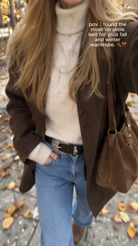 found the most versatile belt for your fall and winter wardrobe. 🍂🤎#western #leatherbelt #fashion #fokerio #belt 