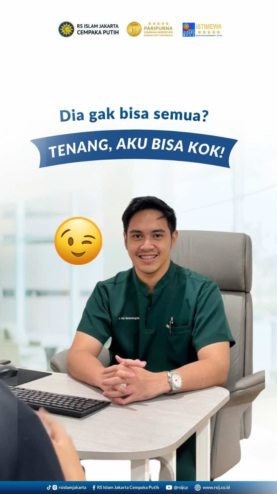 Kadang kita cuma butuh seseorang yang mau dengerin kita. Untungnya, kalau soal keluhan kesehatan, ada dokter yang siap dengerin dan bantu. Jadi, kalau sudah menyangkut kesehatan, ceritanya memang lebih baik ke dokter. 😄 #RSIJCempakaPutih #RSIslamJakarta #CempakaPutih #Dokter #PelayananKesehatan 