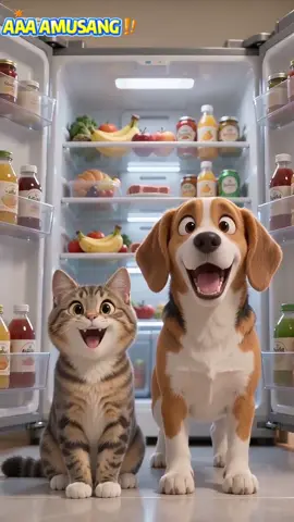 Episode 2 - Cats and dogs use their brains to open the refrigerator#cat #dog #cattoy #animation #pet 
