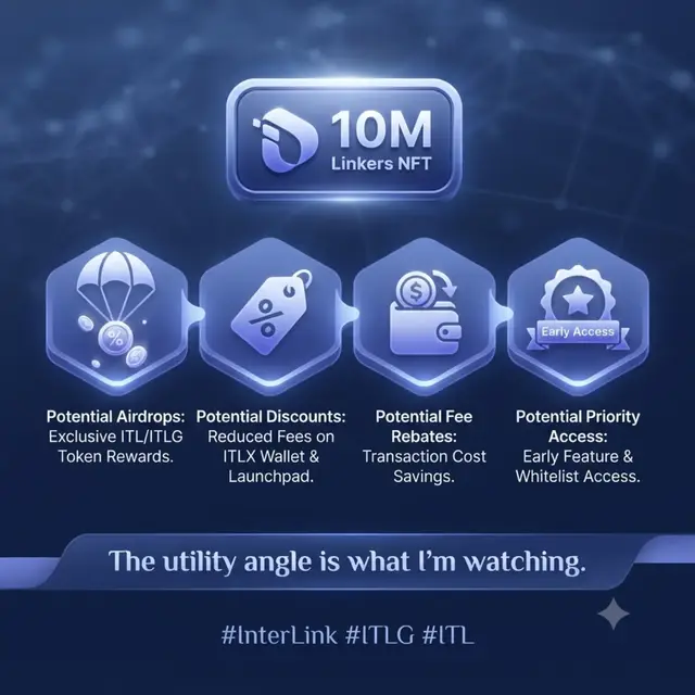 Potential airdrops. Potential discounts. Potential fee rebates. Potential priority access. All connected to the 10M Linkers NFT. The utility angle is what I'm watching. #InterLink #ITLG #ITL
