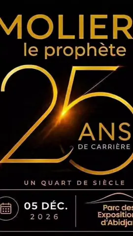 Honorons ce rendez-vous avec l'histoire de notre musique. Soyons là, dignes et fiers, pour lui dire merci. ✨🎫 Prenez vos places dès maintenant pour vivre ce moment historique. 👇🏾👇🏾👇🏾 https://concertmoliereparcdesexpositionsabidjan.nbh.ci Tickets physiques disponibles aux 0708811830 /0708005800. 👉🏽👉🏽GP 10 000frs 👉🏽👉🏽GP2 20 000frs  👉🏽👉🏽VIP 30 000 frs  👉🏽👉🏽VVIP 50 000frs @moliereleprophete 