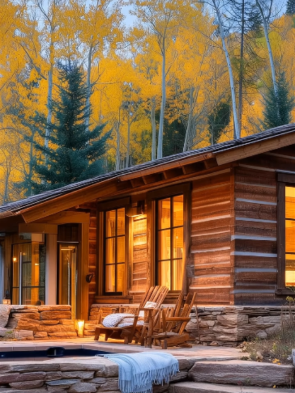 Cool mountain air. Warm water. Golden aspens. Moon coming up. Yeah...I'm staying. 🌙🍂 #CozyDreamCabins #CabinTok #CozyTok #DreamCabin #CabinLife #SeptemberVibes #MountainLife #SlowLiving #Creekside #CozyPlaces #CountryLiving #FallVibes#NatureTok #cabininthewoods #FallCabin