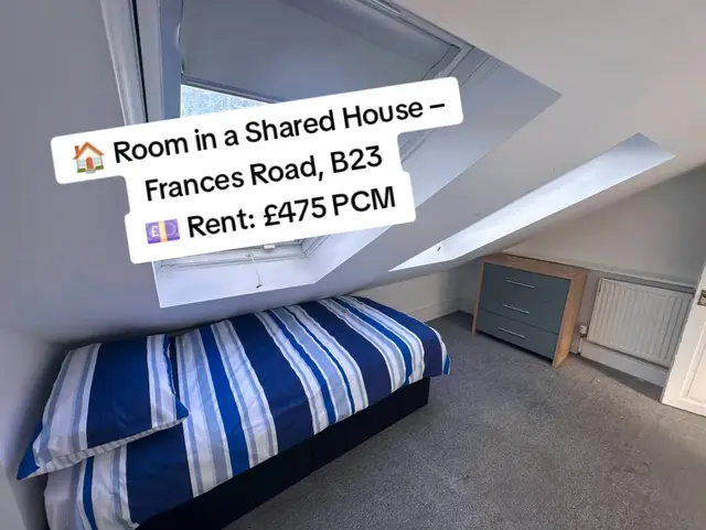 🏠 Room in a Shared House – Frances Road, B23 📍 Erdington, Birmingham B23 💷 Rent: £475 PCM / £109.62 PW 💰 Deposit: £0 📅 Available From: Today 📋 Minimum Tenancy: 3 Months 🛏️ Room: Furnished Double 👤 Max Tenants: 1 💡 Bills: Included 📶 Wi-Fi: Included 🏡 Features: • Shared accommodation • Garden • Parking • Shared fridge & washing machine • Central heating • Double glazing • Fully furnished 🤝 Supported Housing: • Housing application guidance • Ongoing support • Support with employment, education & personal development 👤 Eligibility: Individuals receiving benefits and seeking supported housing in Birmingham. ❌ No admin fees ❌ No hidden charges #Room #tolet #fyp #birmingham #B23 