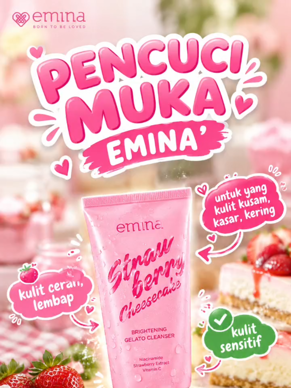 Pencuci muka bau strawberry cheesecake? 🍰🤤 @eminacosmeticsmy  #Emina #cleanser #strawberrycheesecake #deepcleansing #brightening
