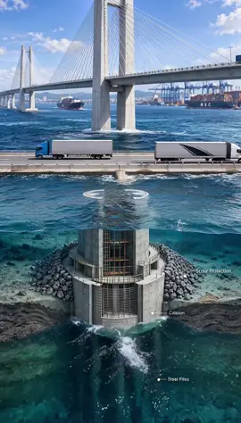 What holds up a bridge in the middle of the ocean? 🌊 This is what’s happening 100+ feet below the surface you never see — concrete caissons, steel piles, and solid bedrock working together to keep thousands of tons steady against the sea. Engineering is the real magic. 👇 #EngineeringMarvel #HiddenInfrastructure #BridgeEngineering #DeepSeaEngineering #HowItsBuilt