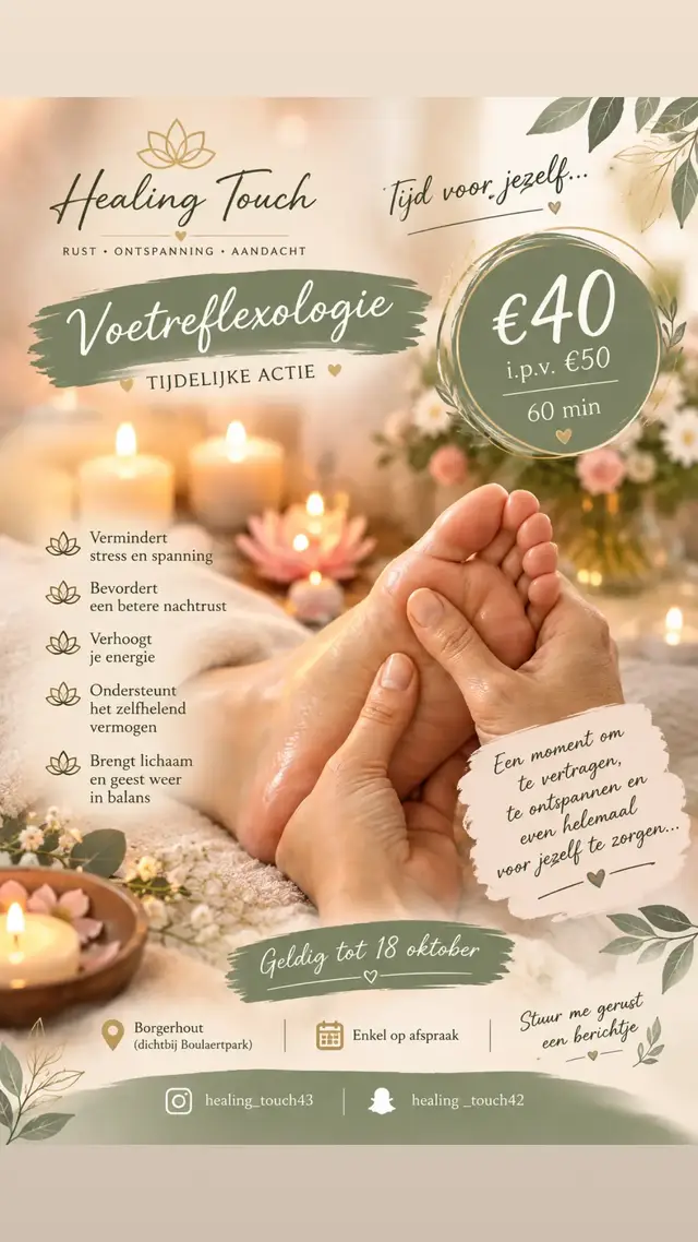 Even helemaal voor jezelf… Voetreflexologie 🤍 ✨ Nu tijdelijk €40 i.p.v. €50 ✨ Een moment van rust, ontspanning en aandacht voor jezelf. 🌸 📍 Borgerhout, dichtbij Boulaertpark 📩 Stuur me een berichtje voor je afspraak #voetreflexologie #ontspanning #zelfzorg #vrouwen #borgerhout  