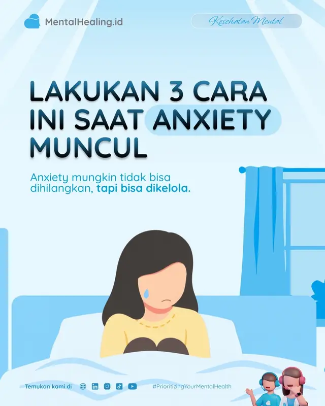 Gejala anxiety bisa muncul kapan saja. Saat kecemasan datang, jangan buru-buru menyangkal atau melawannya. Beri waktu kepada dirimu untuk merasakan, menyadari, dan perlahan mengelolanya. Jika kamu merasa membutuhkannya, jangan ragu untuk mencari bantuan dari tenaga profesional. Karena mencari bantuan juga merupakan bentuk kepedulianmu kepada diri sendiri🩵 #Anxiety #Kecemasan #KesehatanMental #MentalHealth #SelfCare   