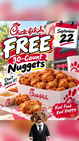 FREE 30-count Chick-fil-A nuggets?! 🍗Click my profile pic to get the details! 👀 #DealHurryUp #ChickfilA #FreeFood #FoodDeals #freebies 