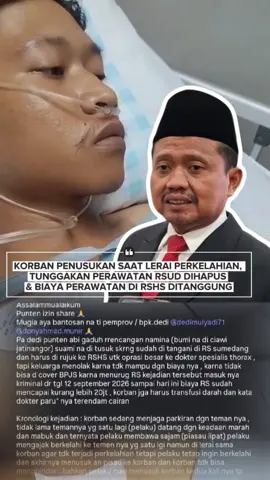 Pemkab Sumedang menanggung semua biaya pengobatan korban penusukan atas nama Yogi asal Desa Cikeruh, Kecamatan Jatinangor saat ditangani RSUD Umar Wirahadikusumah.  Korban harus dirujuk ke RSHS Bandung dan Pemkab Sumedang juga membantu biaya pengobatannya. Kronologi Yogi menjadi korban penusukan saat melerai perkelahian di sebuah parkiran di Tanjungsari. Korban sempat dibawa ke Puskesmas Tanjungsari dan dirujuk ke RSUD Sumedang.