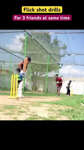 batting flick shot drills 3 friends at same time #coaching #foryou #cricket #coaching #batting 
