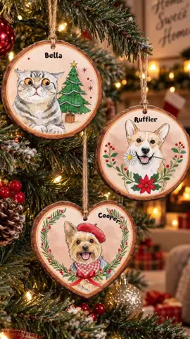 💔🎄 Honor your beloved pet’s memory deeply. This personalized watercolor portrait wooden ornament eases loss, perfect for Christmas gifting ❤️ #PetLossGift #CustomPetPortrait #ChristmasDecor	