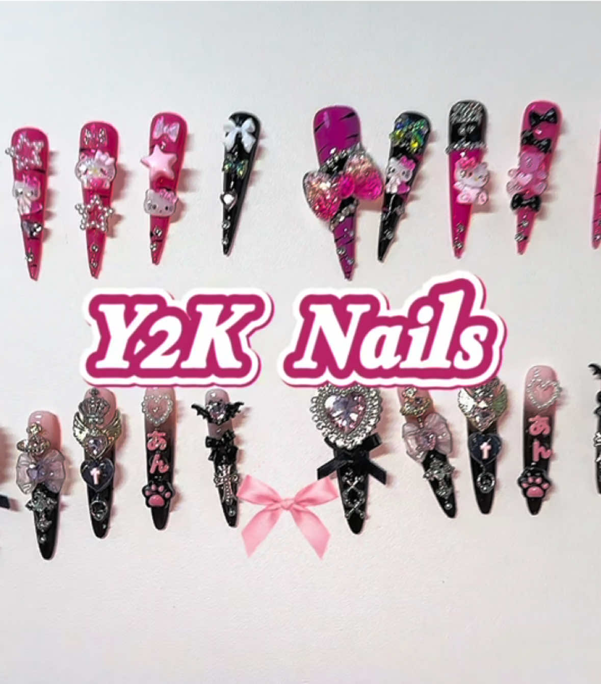 🖤🖤Y2K Nails Alert!🩷🩷#fyp #pressonnails #y2knails #nailart #nails💅 