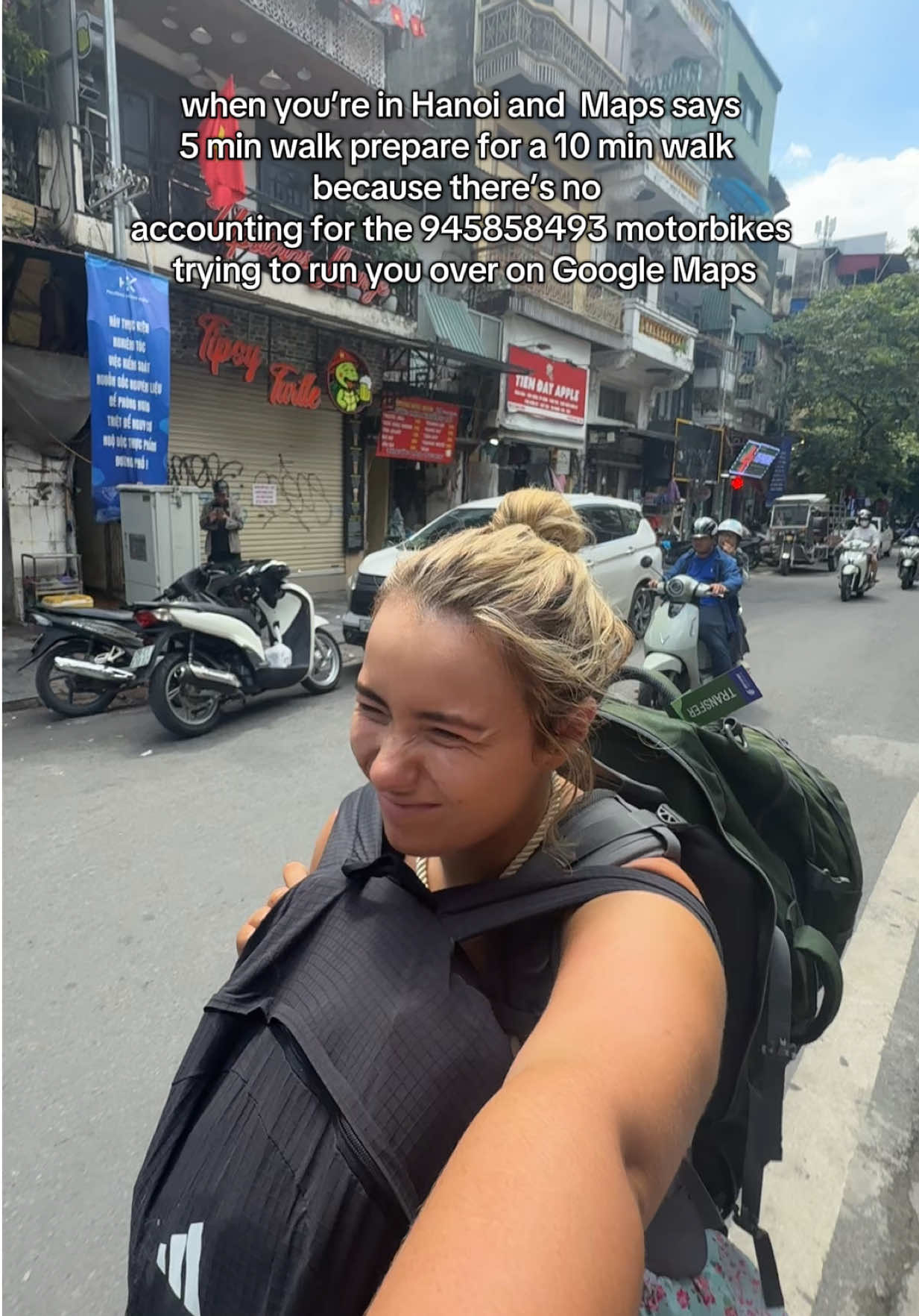 POV: you arrive in Hanoi and realise crossing the road in Hanoi traffic is basically an extreme sport 🇻🇳😭#hanoi #vietnam #backpacking #seasia 