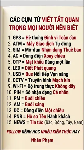 Các cụm từ viết tắt quan trọng mọi người nên biết  #xuhuong  #thongtinboich #chiasekienthuc #doikhongnhumo  #xaykenhtiktok 