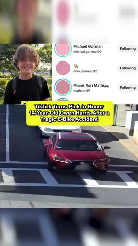 TikTok Turns Pink to Honor 14-Year-Old Owen Harris After a Tragic E-Bike Accident#foryou #fyp #new #owen 