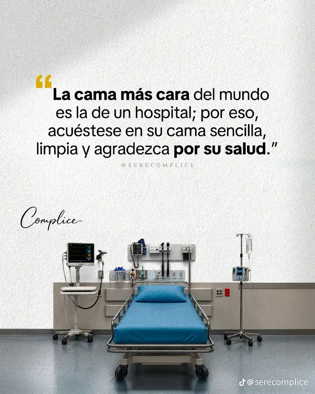Valora lo que tienes. No sabes cuándo llegará el día en que te des cuenta de lo mucho que te costó llegar hasta aquí y quizás no lo has valorado lo suficiente. A veces, solo necesitamos una cama sencilla, limpia, para recordar lo importante que es nuestra salud. ¡Cuida la tuya!#Reflexiones #silencio #Crecimiento #motivacion 