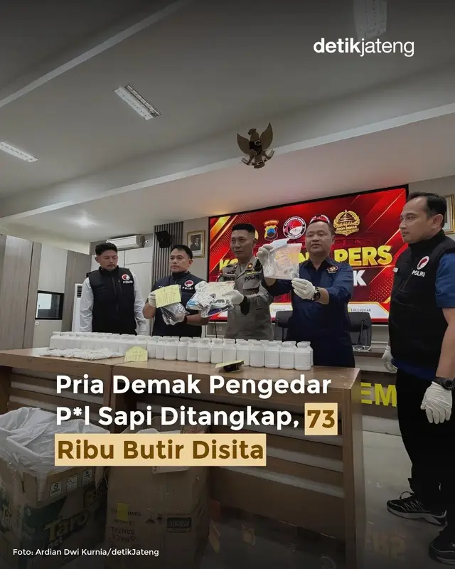 Pengedar p*l Yarindo atau p*l sapi berinisial AP (33), warga Kecamatan Sayung, Kabupaten Demak ditangkap oleh Sat Resnarkoba Polres Demak. Polisi mengamankan barang bukti 73 ribu butir p*l sapi yang belum sempat dijual. 