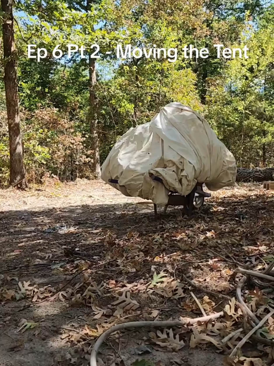 Ep 6 Pt 2 - Moving the Tent #hottent #canvastent #campinglife #rainyday #woods 
