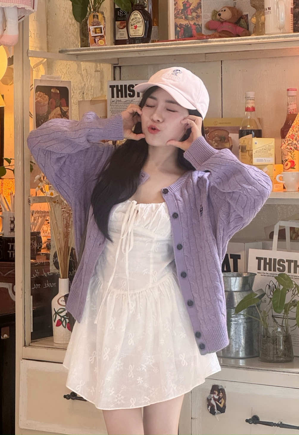 Cardigan màu tím cưng xỉu mí bà ơi 💕✨🥰 #aolen #outfit #cardigan 