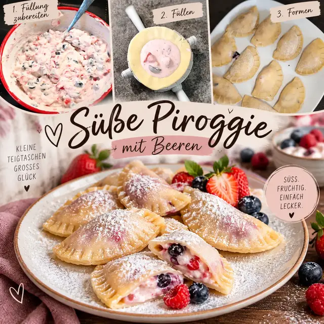 Hier einmal ein super leckeres Rezept. Es handelt sich hierbei um süße Piroggie. Es ist zwar etwas Arbeit sie herzustellen, aber sie sind so lecker. #Pirgoggie #SüßePiroggie #Nachtisch #süß #polnischeSpeisen