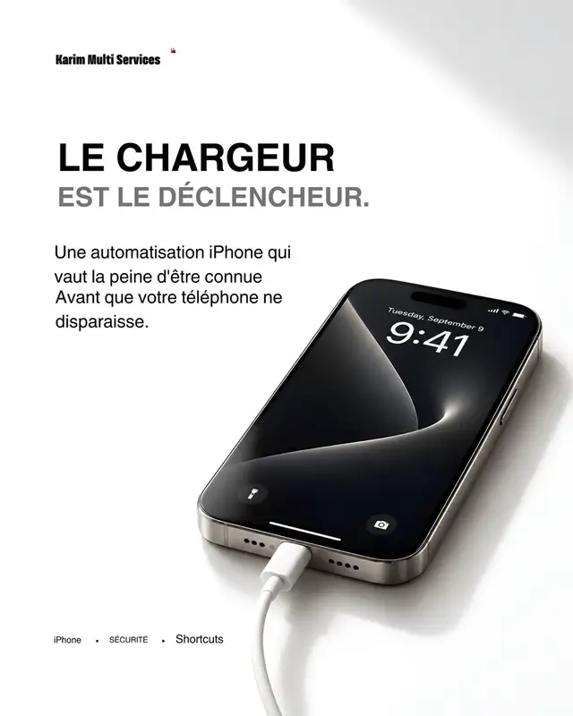 Imagine que ton téléphone disparaisse. La personne qui le prend le branche pour charger, et cette simple action déclenche une automatisation que vous avez configurée à l'avance. Le résultat ? Votre iPhone peut capturer une photo, enregistrer sa localisation et envoyer les informations à votre e-mail. Pas d'application tierce. Pas de configuration compliquée. Juste une fonctionnalité iPhone intégrée qui transforme une connexion de chargeur en un déclencheur de sécurité utile. Dans ce carrousel, nous décomposons comment le mettre en place, de la création de l'automatisation du chargeur à la collecte des informations et à l'envoi des preuves. Faites glisser. Gardez ça pour plus tard. Et si vous utilisez un iPhone, c'est un raccourci qui vaut la peine d'être connu. Suivez KMSSHOP pour plus de conseils utiles pour iPhone, de fonctionnalités de sécurité et d'insights techniques.