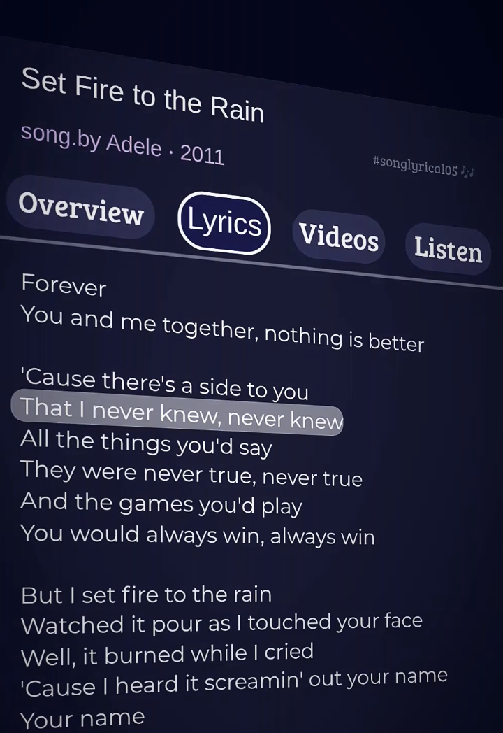 Set Fire to the Rain...🎧🎶 . . #adele #music #lyrics #videos #songlyrical05 